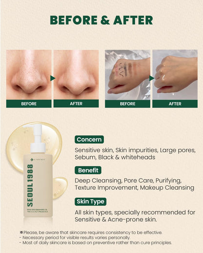 K-SECRET Seoul 1988 Cleansing Oil – Pine Cica 1% + Probiotics | 200ml - Lahab Beauty | لهب بيوتي