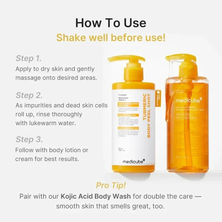 Medicube Kojic Acid Turmeric Body Peel Shot 280ml - Lahab Beauty | لهب بيوتي
