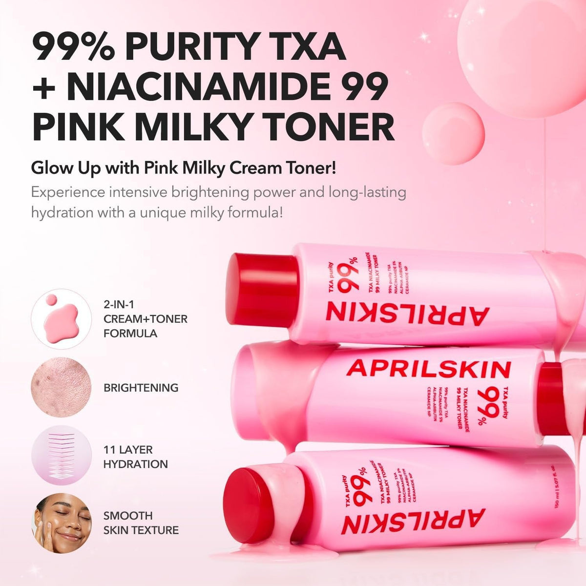 APRILSKIN TXA + Niacinamide 99 Pink Milky Toner -  150ml - Lahab Beauty | لهب بيوتي