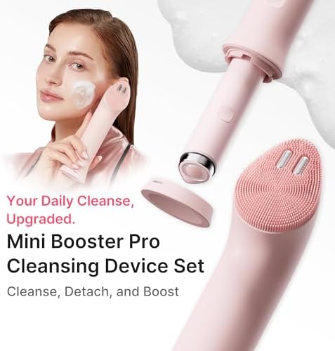 medicube Mini Booster Pro Plus Pink Cleansing Duo Set: Mini Booster Pro Cleansing Device Pink and PDRN Capsule Foam Cleanser | Pore, Makeup, Excess Sebum Care | Deep Cleansing Routine, Korean Skincare - Lahab Beauty | لهب بيوتي