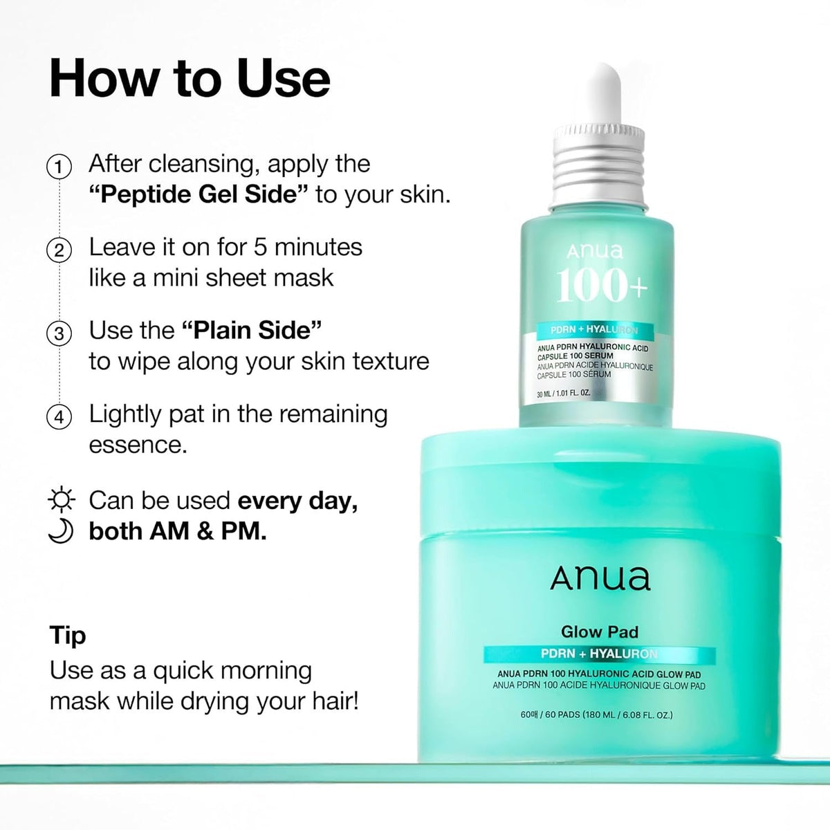 [Anua] PDRN 100 Hyaluronic Acid Glow Pad 60 EA - Lahab Beauty | لهب بيوتي