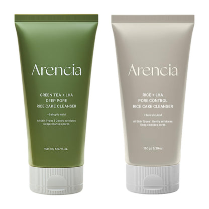 ARENCIA Rice Cake Cleanser Duo – Green Tea LHA + Rice LHA Cleansers 🌿✨ - Lahab Beauty | لهب بيوتي