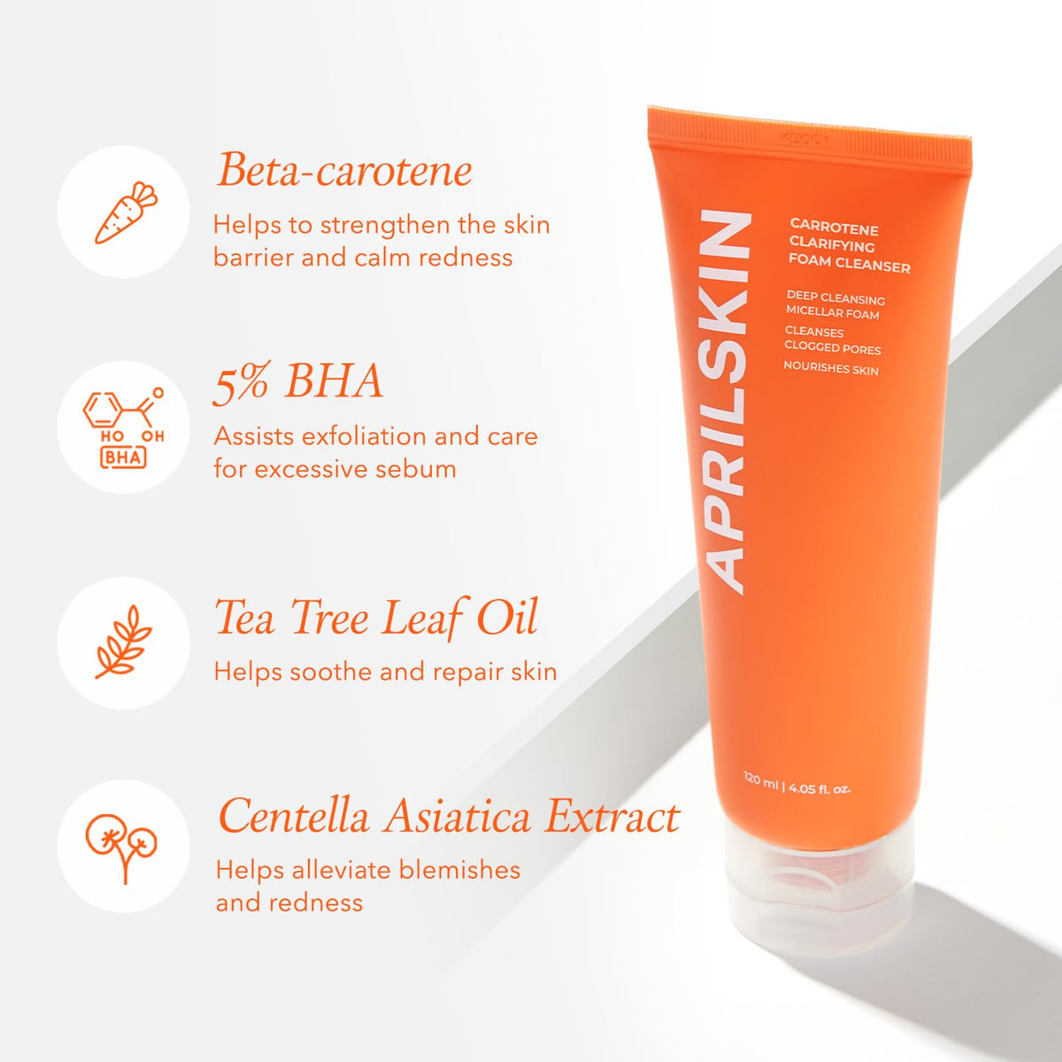 APRILSKIN Carrotene Clarifying Foam Cleanser – 120ml 🌿✨ - Lahab Beauty | لهب بيوتي