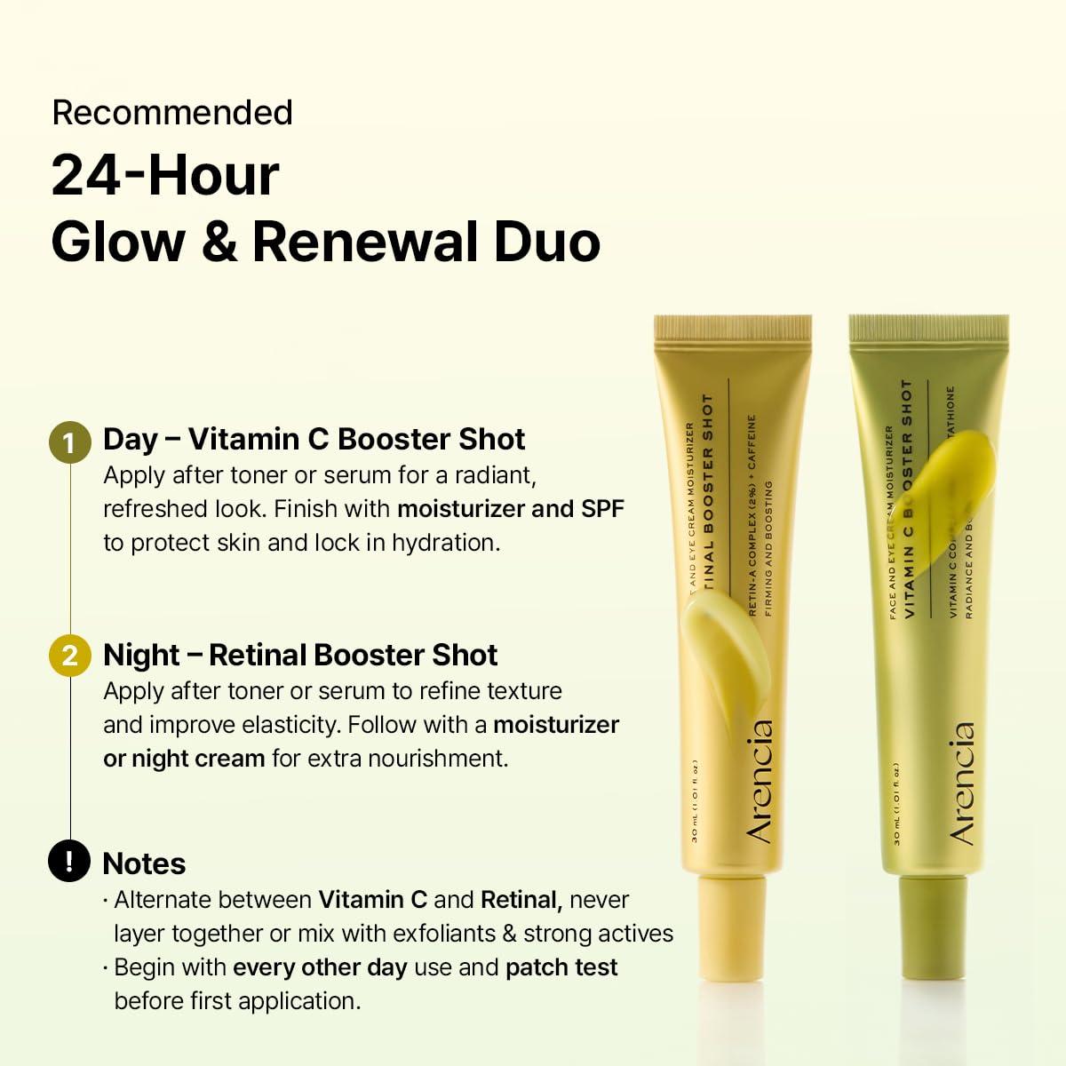 Arencia Vitamin C and Retinal Booster Shot Duo - for Dark-spot care and Tightening Fine Lines, Pore, Wrinkles - Gift Set - Lahab Beauty | لهب بيوتي