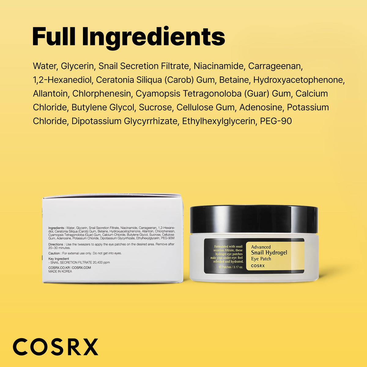 COSRX Collagen Gel Eye Patches 60pcs – PDRN / Peptide / Snail Mucin - Lahab Beauty | لهب بيوتي