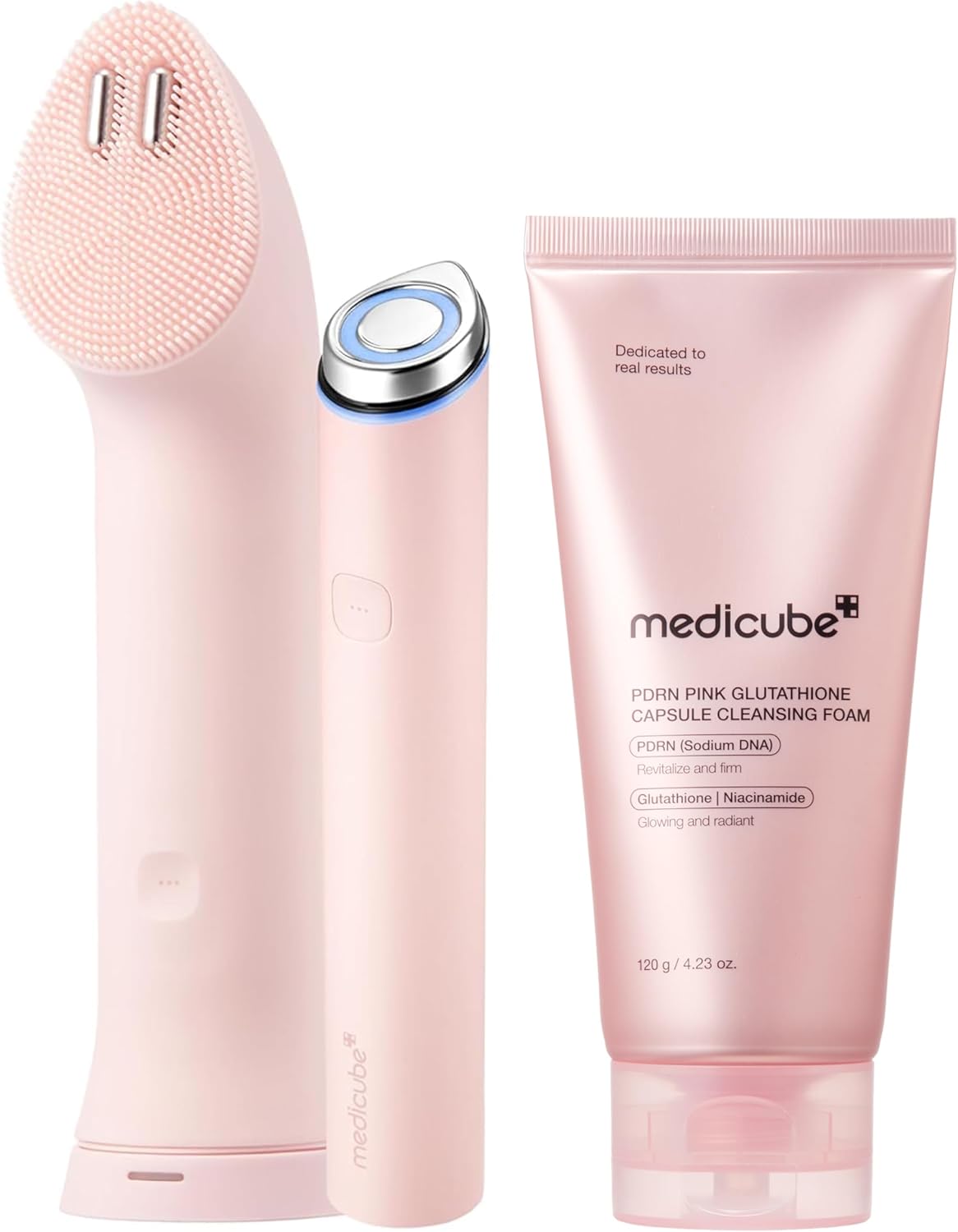 medicube Mini Booster Pro Plus Pink Cleansing Duo Set: Mini Booster Pro Cleansing Device Pink and PDRN Capsule Foam Cleanser | Pore, Makeup, Excess Sebum Care | Deep Cleansing Routine, Korean Skincare - Lahab Beauty | لهب بيوتي
