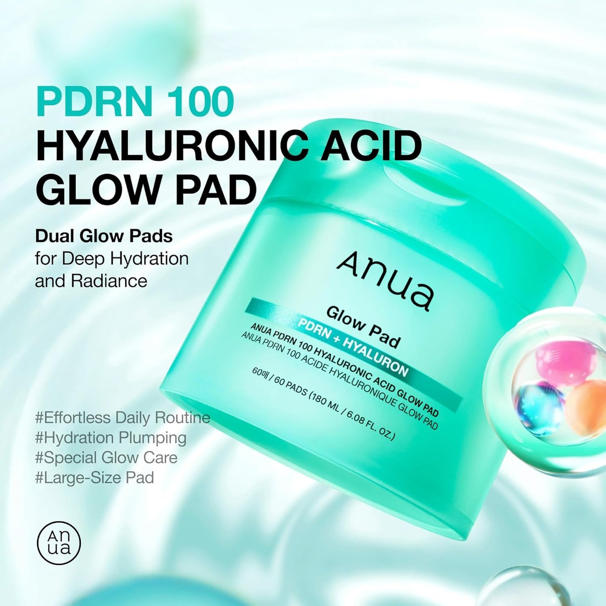 [Anua] PDRN 100 Hyaluronic Acid Glow Pad 60 EA - Lahab Beauty | لهب بيوتي