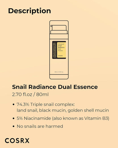 [Cosrx] Advanced Snail Radiance Dual Essence – Double the Power, Double the Glow 80ml - Lahab Beauty | لهب بيوتي