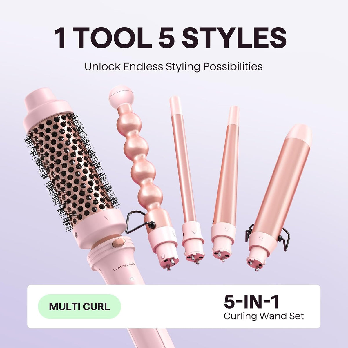 Wavytalk 5-in-1 Curling Iron & Curling Wand Set – Pink - Lahab Beauty | لهب بيوتي