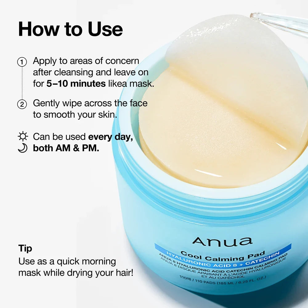 Anua 8 Hyaluronic Acid Catechin Calming Pad (110 Pads / 185ml) - Lahab Beauty | لهب بيوتي