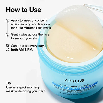 Anua 8 Hyaluronic Acid Catechin Calming Pad (110 Pads / 185ml) - Lahab Beauty | لهب بيوتي