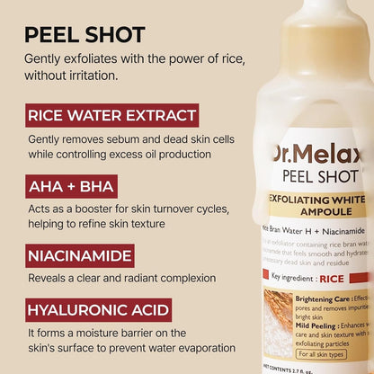 Dr. Melaxin Peel Shot Glow White Rice Peeling Ampoule - 80ml - Lahab Beauty | لهب بيوتي
